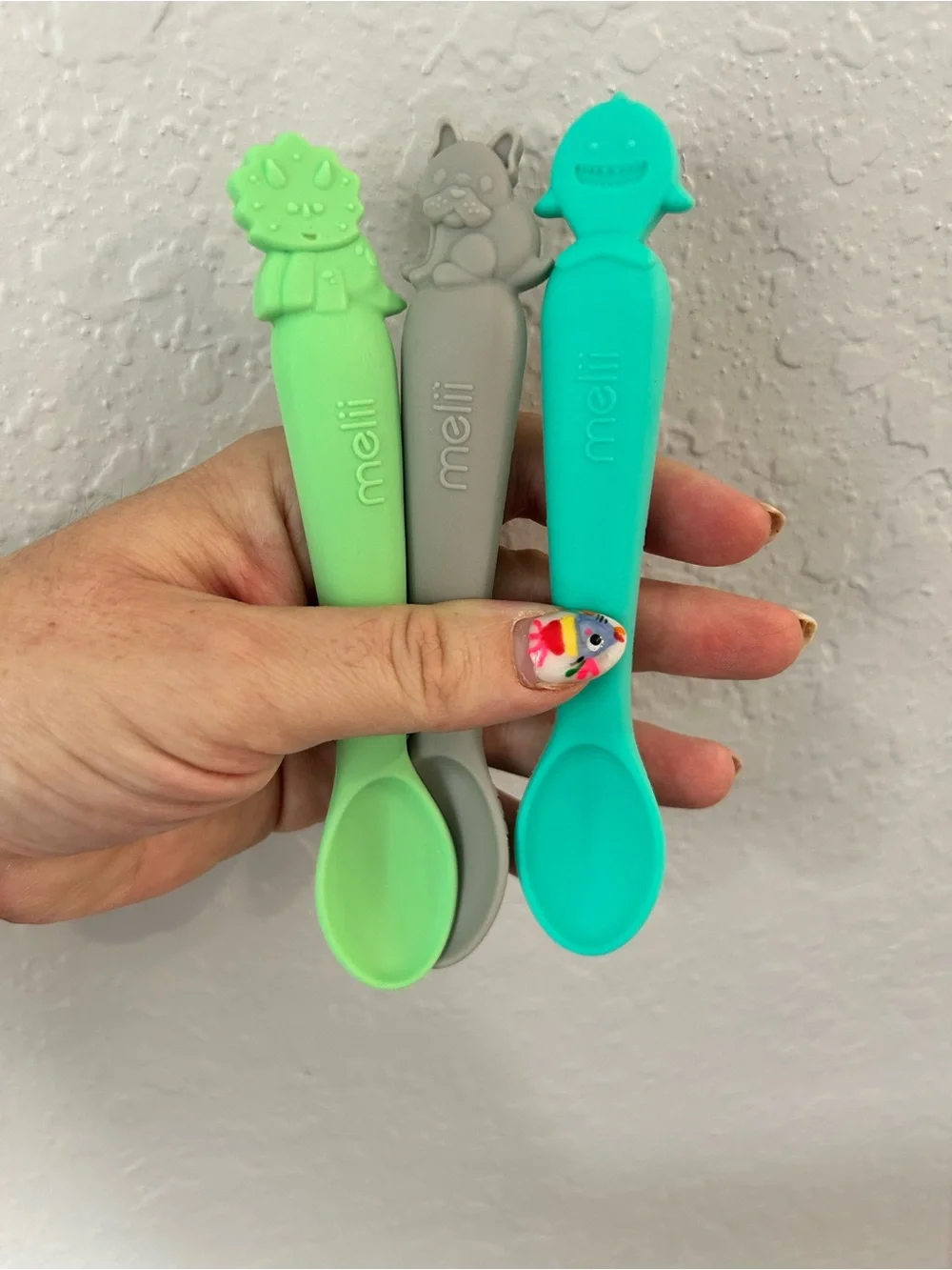 Silicone Toddler Feeding Spoon Set - Mint, Gray, Teal